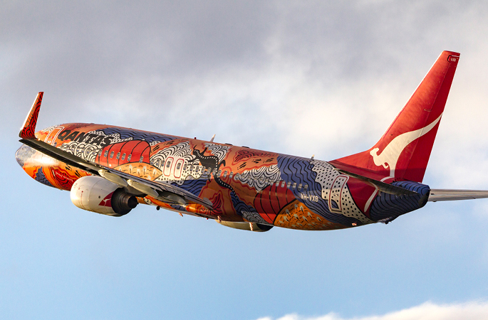 Australian airplance with Aboriginal artwork